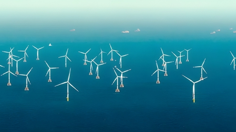 Cluster of floating offshore wind turbines installed in deep ocean waters